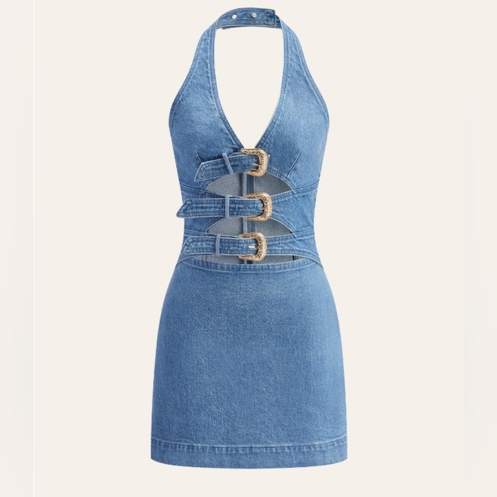 Stylish Blue Denim Halter Dress